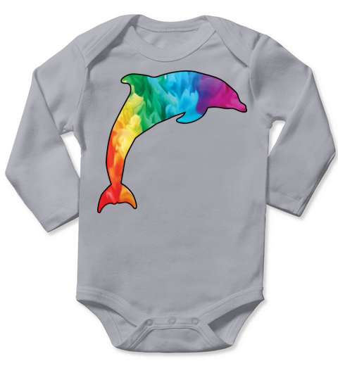 Colorful Rainbow Dolphin With Smoke And Fog Long Sleeve Baby One-Piece