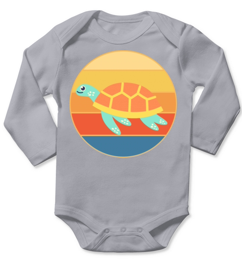 Cute Turtle Vintage Retro Sunset Marine Animal Long Sleeve Baby One-Piece