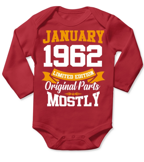 January 1962 Limited Edition Birthday Present Long Sleeve Baby One-Piece