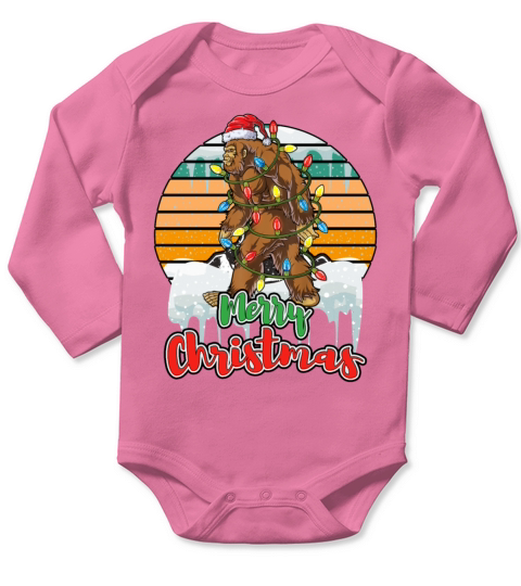 Sunset Bigfoot Santa Christmas Tree Lights Xmas Long Sleeve Baby One-Piece