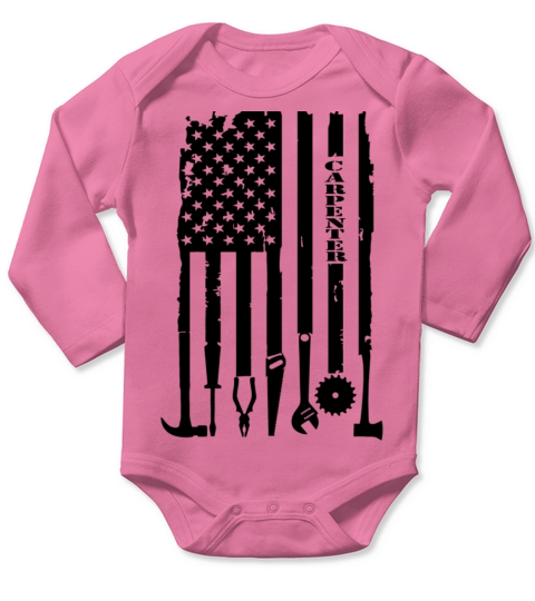 Vintage Woodworking Carpenter American Flag Long Sleeve Baby One-Piece