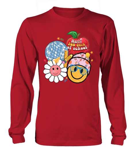 Happy 100 Days Of School Retro Groovy Face Long sleeved Unisex