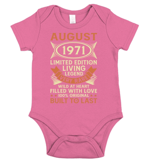 50th Birthday August Gift Vintage 1971 50 Years Short Sleeve Baby One-Piece