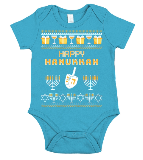 Happy Hanukkah Ugly Sweater Christmas Short Sleeve Baby One-Piece
