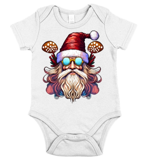 Merry Christmas Hippie Santa Claus Mushroom Christmas Short Sleeve Baby One-Piece