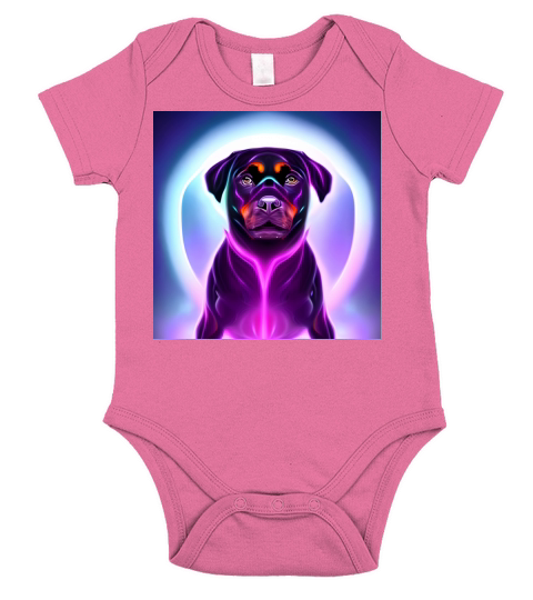 Rottweiler Puppy In Living Neon Colors Short Sleeve Baby One-Piece