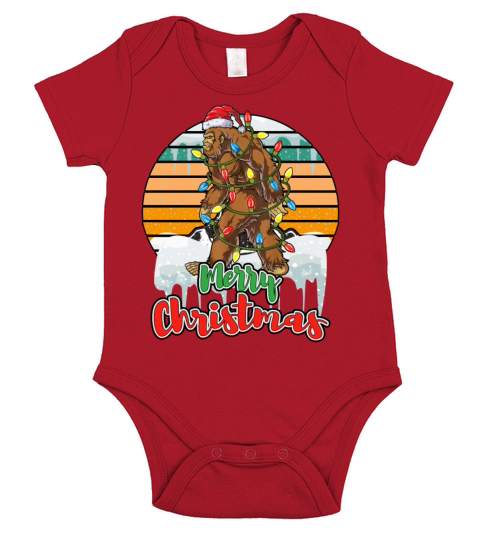 Sunset Bigfoot Santa Christmas Tree Lights Xmas Short Sleeve Baby One-Piece
