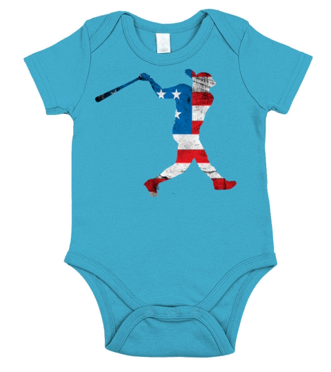 USA Flag Baseball Player Sport Lover 4th Of July Short Sleeve Baby One-Piece