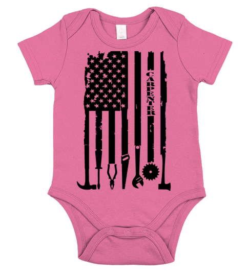 Vintage Woodworking Carpenter American Flag Short Sleeve Baby One-Piece