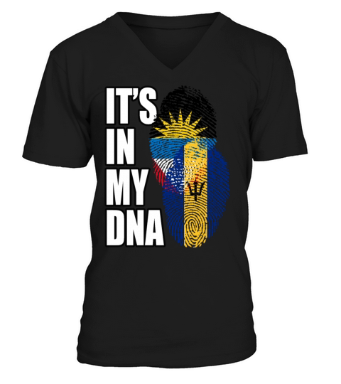 Barbadian And Antiguan Mix Heritage DNA Flag V-Neck T-shirt