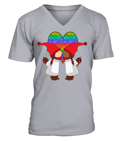 Biracial Lesbian Gnome Valentine Couple Mixed LGBT V-Neck T-shirt