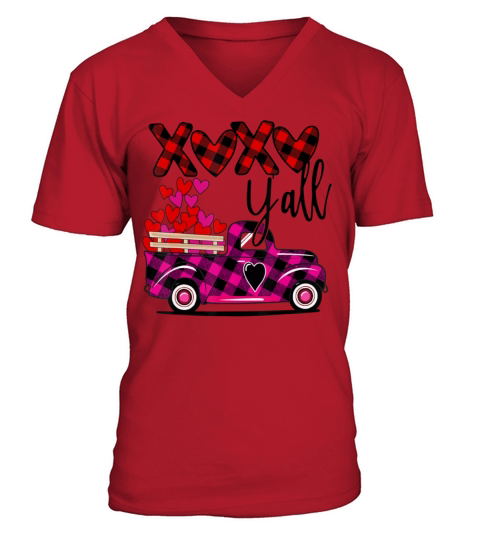 Buffalo Plaid Vintage Truck Heat XOXO Yall Valen V-Neck T-shirt