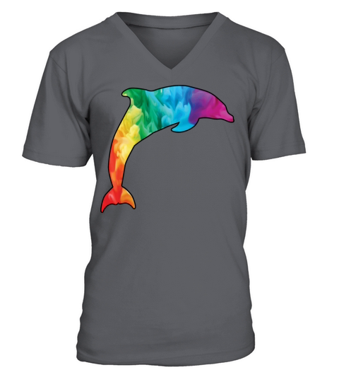 Colorful Rainbow Dolphin With Smoke And Fog V-Neck T-shirt