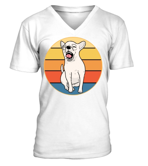 Cute Chihuahua Dog Breed Vintage Retro Sunset V-Neck T-shirt