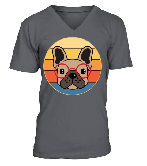 French Bulldog Dog Breed Vintage Retro Sunset V-Neck T-shirt