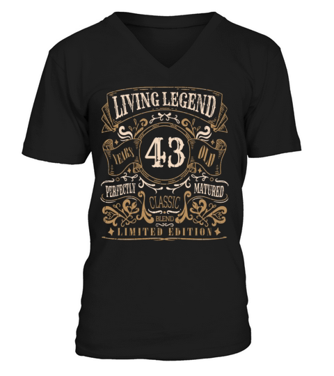 Retro Vintage Birth Whiskey Age 43 Years Old V-Neck T-shirt
