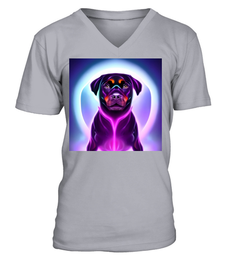 Rottweiler Puppy In Living Neon Colors V-Neck T-shirt