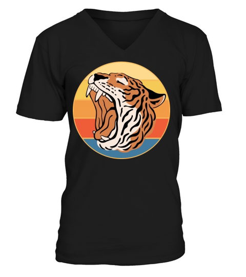 Tiger Big Cat Vintage Retro Sunset V-Neck T-shirt