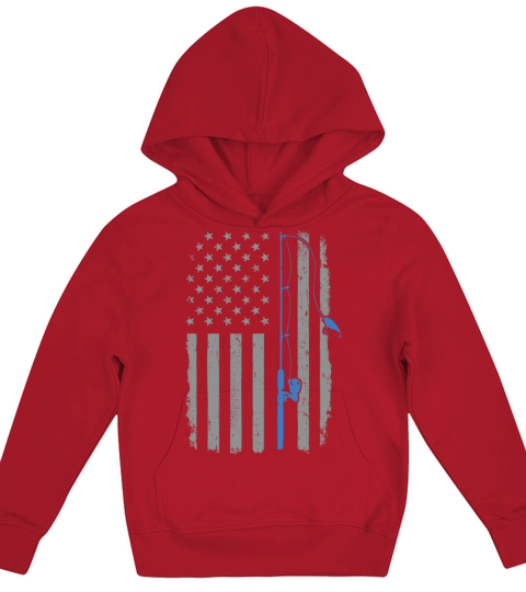 American Fishing USA Flag Vintage Fisher Rod Fishe Kids Hoodie