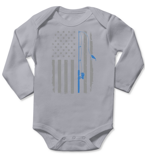 American Fishing USA Flag Vintage Fisher Rod Fishe Long Sleeve Baby One-Piece