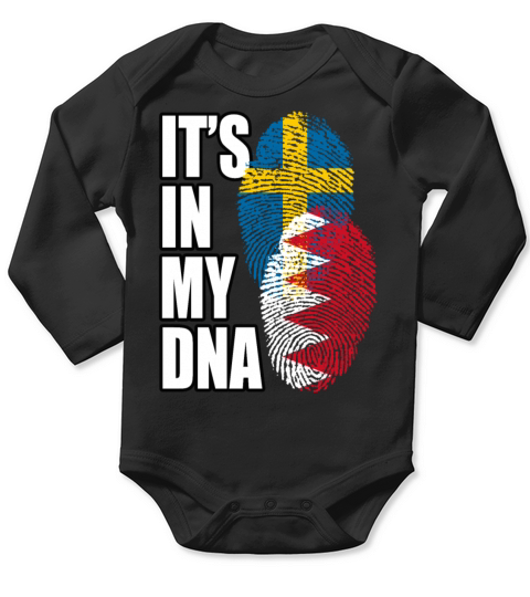 Bahraini And Swedish Mix Heritage DNA Flag Long Sleeve Baby One-Piece