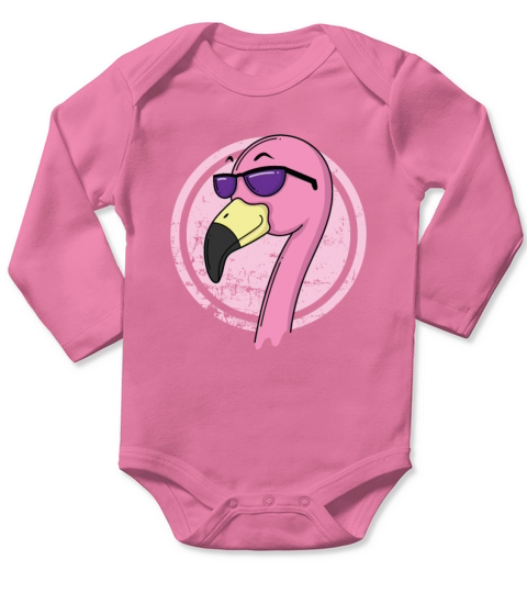 Flamingo with sunglasses Long Sleeve Baby One-Piece