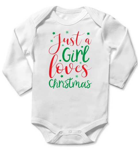 Just A Girl Loves Christmas Long Sleeve Baby One-Piece