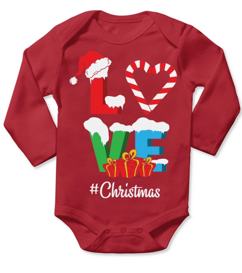 Love Christmas Santa Hat Candy Long Sleeve Baby One-Piece