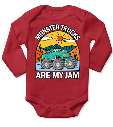 Monster Trucks Are My Jam Vintage Retro Long Sleeve Baby One-Piece