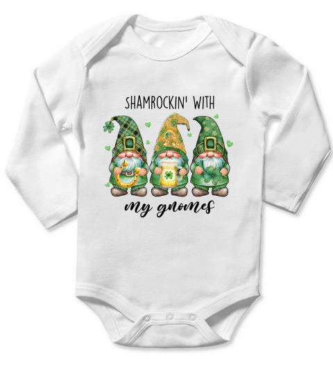 Shamrockin With My Gnomes ST Patricks Day Long Sleeve Baby One-Piece