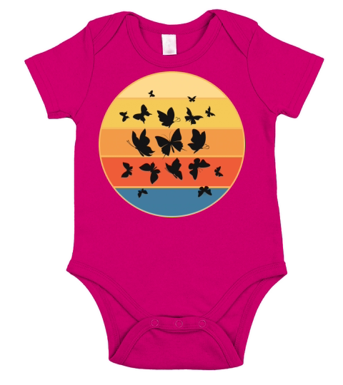 Cute Butterfly Retro Sunset Vintage Animal Insect Short Sleeve Baby One-Piece