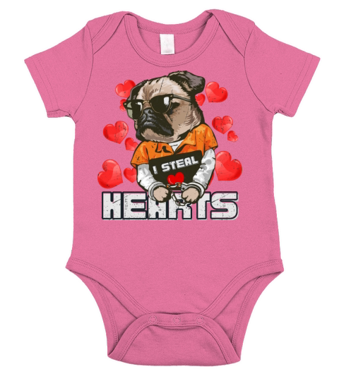 I Steal Hearts Valentines Day Cute Pug Boys Girls Short Sleeve Baby One-Piece