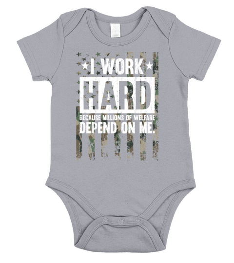 I Work Hard Camo American Flag Veteran Military Short Sleeve Baby One-Piece