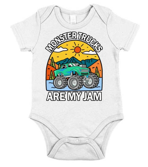 Monster Trucks Are My Jam Vintage Retro Short Sleeve Baby One-Piece