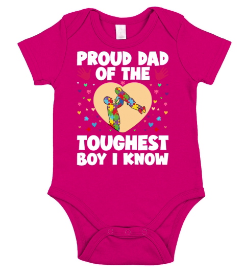 Proud Dad Of The Toughest Boy I Know Autism Awaren Short Sleeve Baby One-Piece