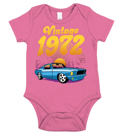 Retro Sunset With Car Vintage 50th Birthday Short Sleeve Baby One-Piece