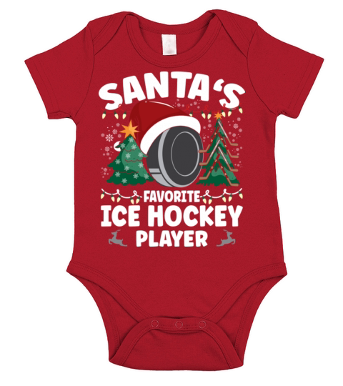 Santas Favorite Ice Hockey Player Short Sleeve Baby One-Piece