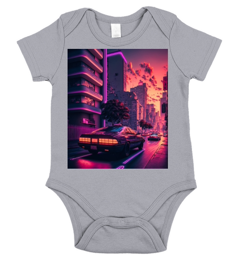 Synthwave Retrowave Design Short Sleeve Baby One-Piece