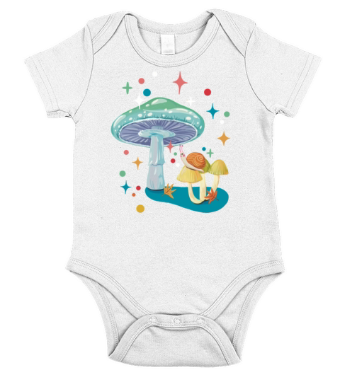 Vintage cozy green mushroom and snail Short Sleeve Baby One-Piece