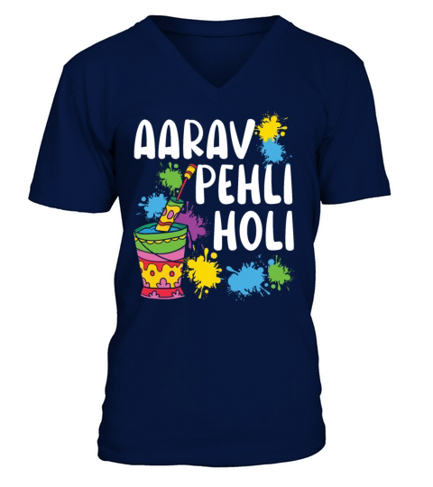 Aarav Pehli Holi Hinduism Buddhist Holi Festival V-Neck T-shirt