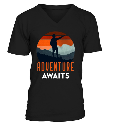 Adventure Awaits Retro Vintage Mountain Adventurer V-Neck T-shirt
