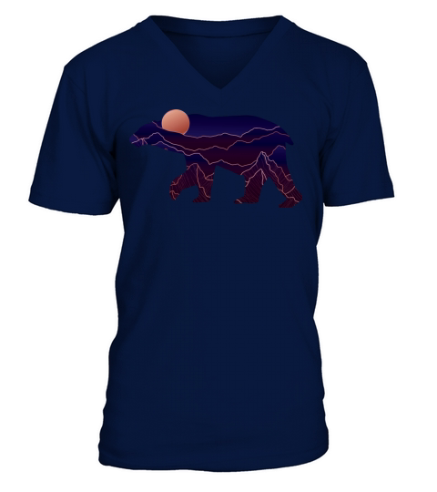 Bear With Abstract Mountain V-Neck T-shirt