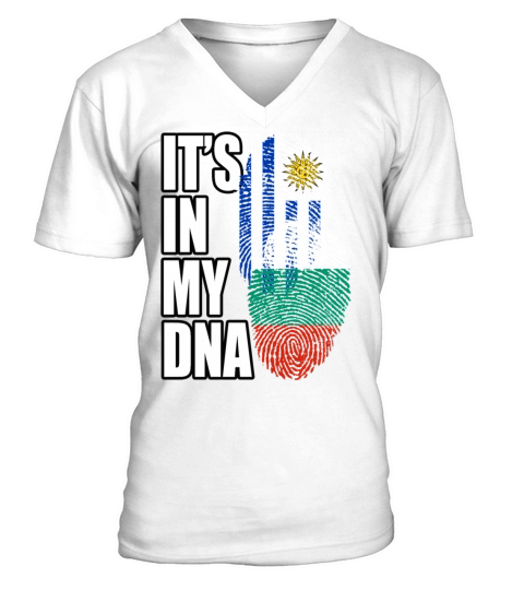 Bulgarian And Uruguayan Mix Heritage DNA Flag V-Neck T-shirt