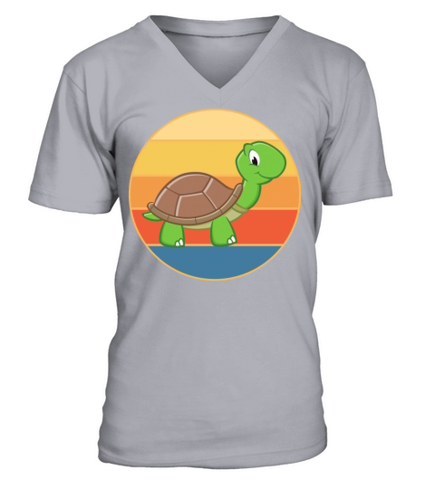 Cute Turtle Vintage Retro Sunset Marine Animal V-Neck T-shirt
