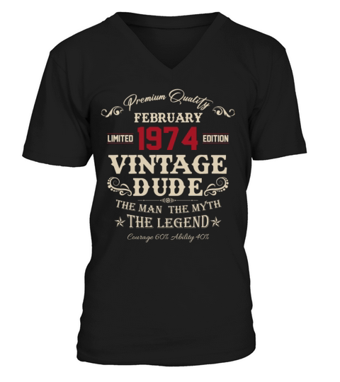 February 1974 Vintage Birthday Present V-Neck T-shirt