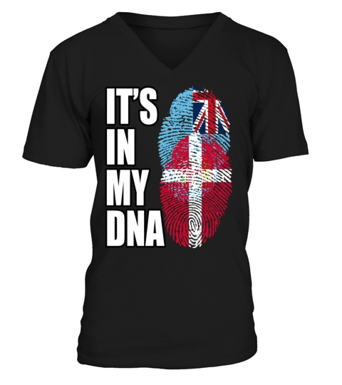 Fijian And Danish Mix Heritage DNA Flag V-Neck T-shirt