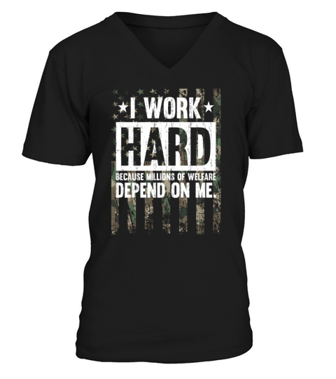I Work Hard Camo American Flag Veteran Military V-Neck T-shirt