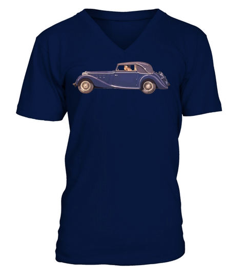 Ladies Driving Vintage Car V-Neck T-shirt