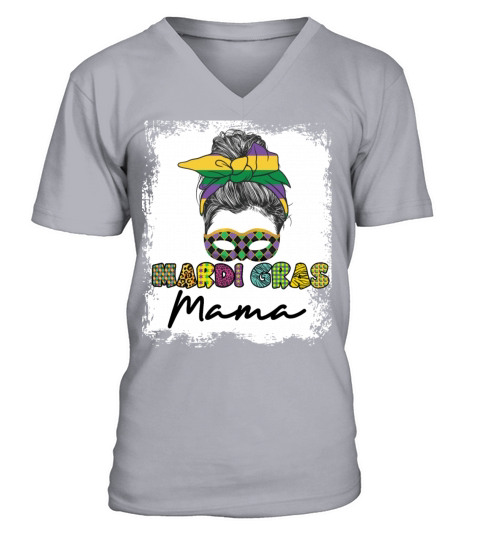 Mardi Gras Mama Costume Messy Bun Hair Carnival V-Neck T-shirt