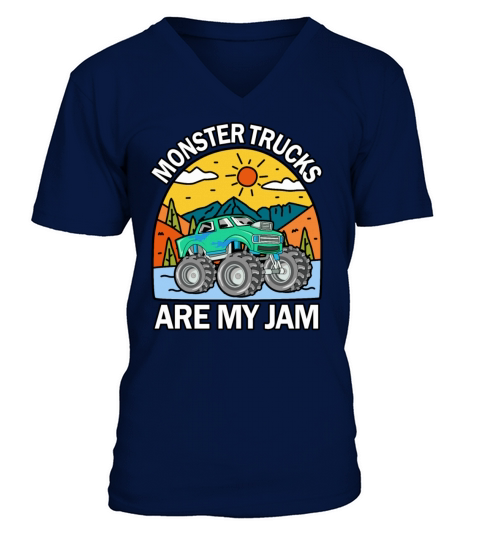 Monster Trucks Are My Jam Vintage Retro V-Neck T-shirt